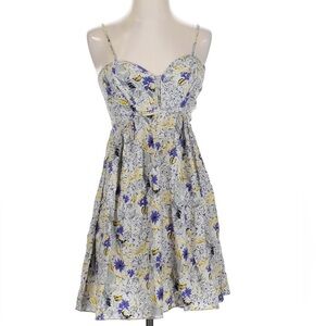 Parker Floral Spaghetti-Strap Dress in Blue & Yellow 100% Silk